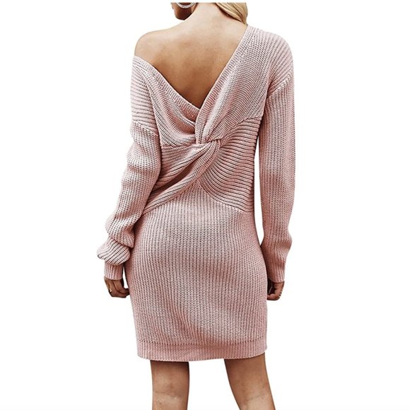 Sexy off the shoulder sweater dress with knot back - Picture 1 of 11